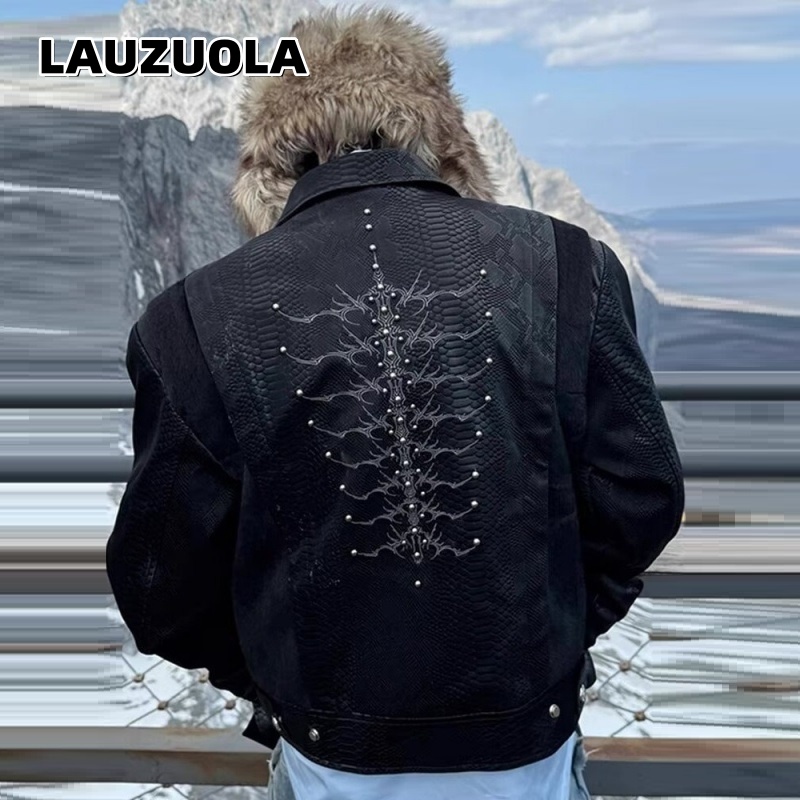 Embroidery Gothic - Men Black Snake Embossed Jacket Back