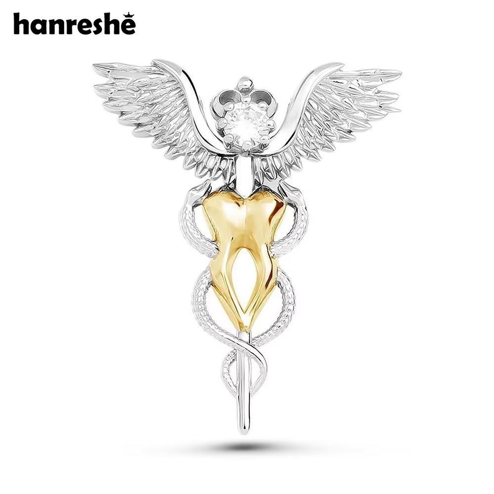 Embroidery Lips - Hanreshe Luxury Caduceus Tooth Wings Brooch