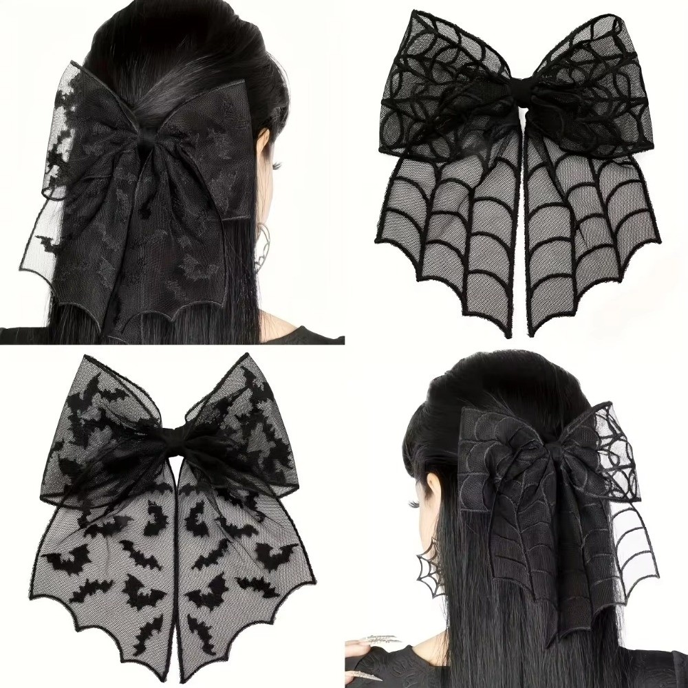 Embroidery Gothic - Lace Tulle Veil Hair Clips Bat