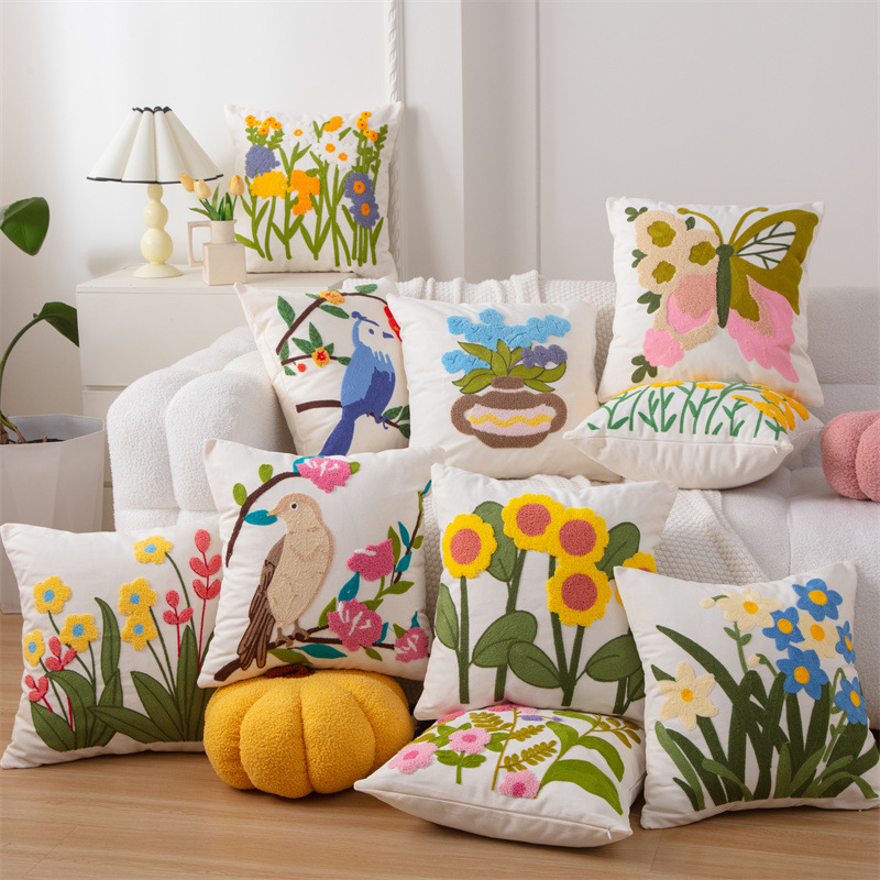 Embroidery Effect - Cotton Canvas 3D Effect Birds Embroidery