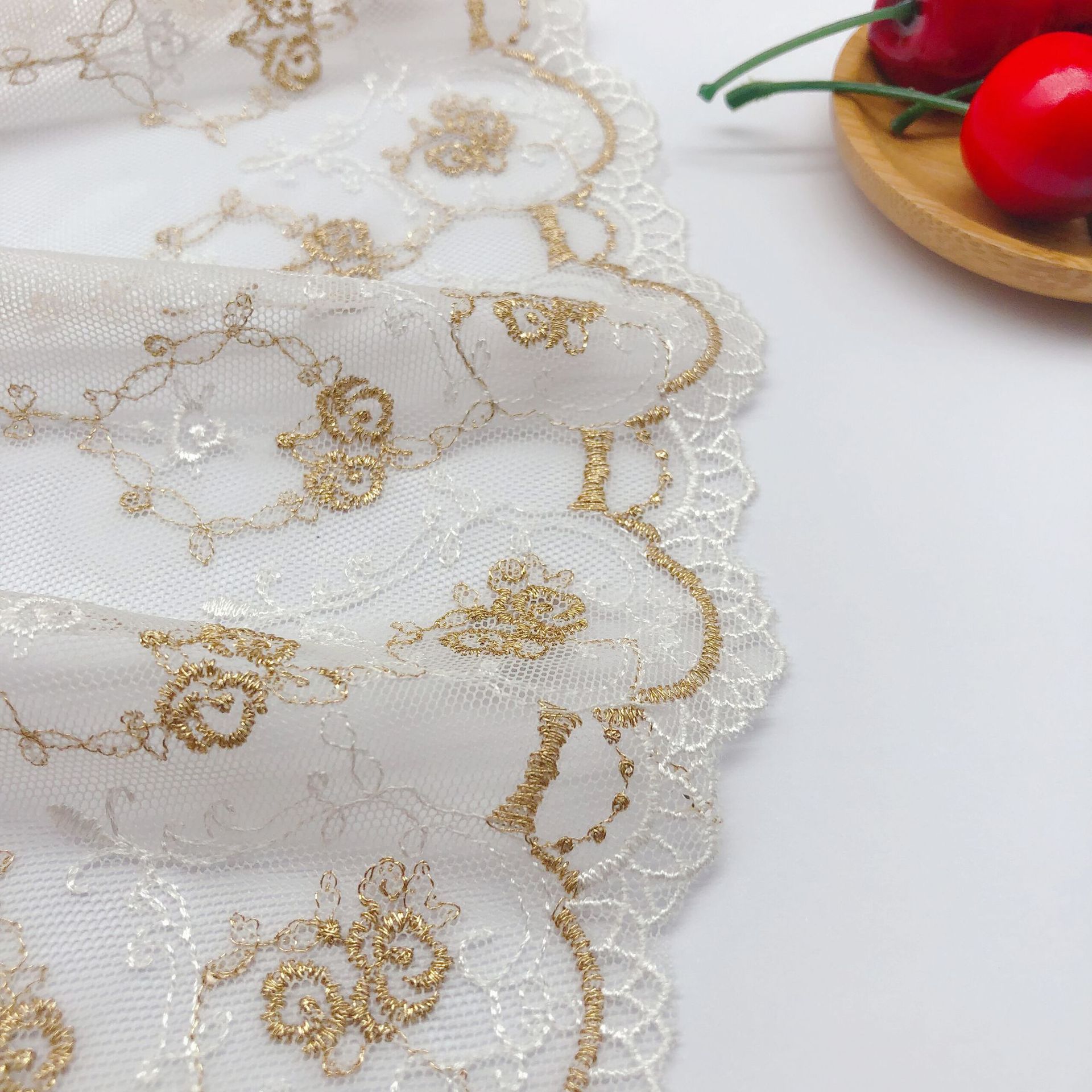 Embroidery Rose - 16.2CM Width Mesh Embroidery Gold Thread