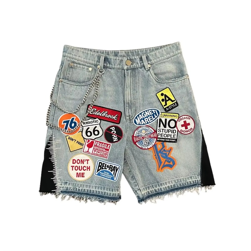 Embroidery On Jeans - American Retro Denim Shorts Y2K Jeans