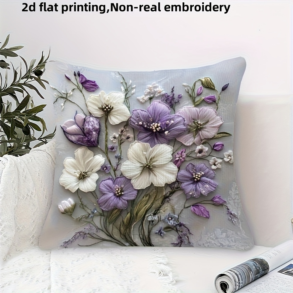 Embroidery Effect - 2D Effect Purple White Flower Throw