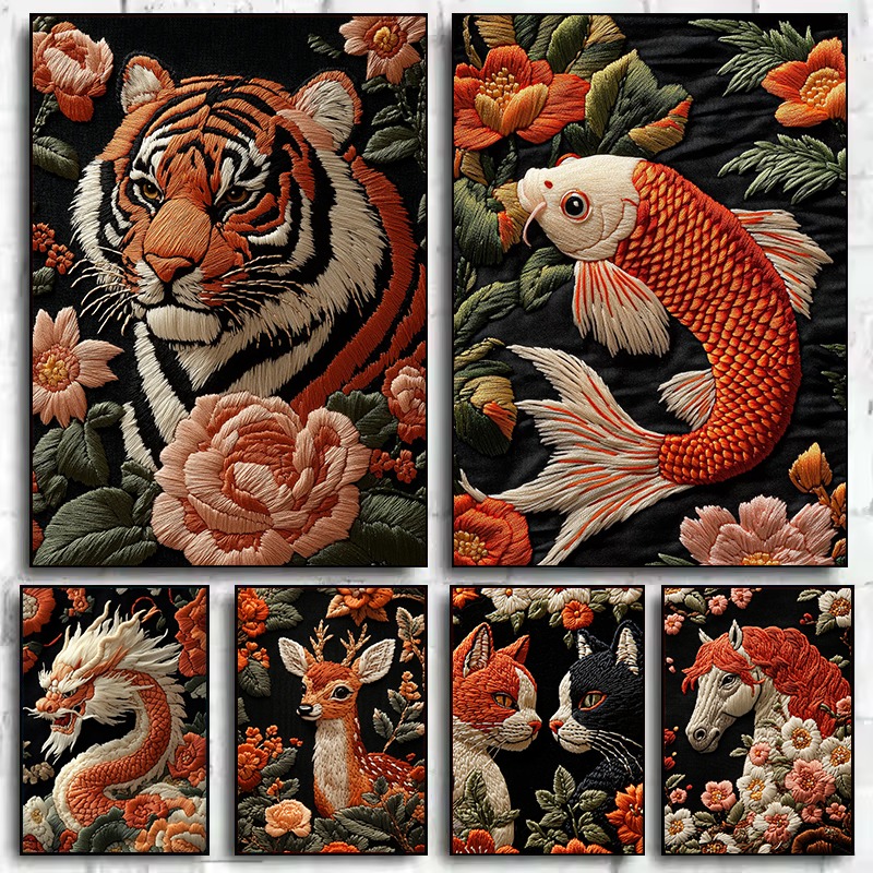 Embroidery Painting - 1PC Embroidery Style Art Animals Poster