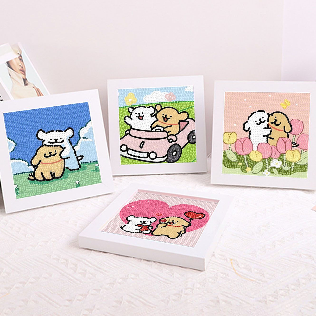 Embroidery Painting - Cartoon Line Puppy Crystal Diamond Frame