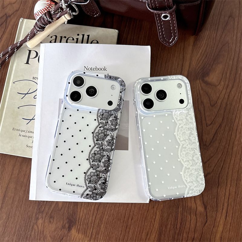 Embroidery White - Ins Polka Dots Lace White Black