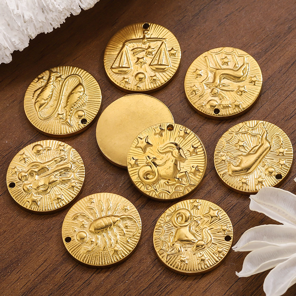 Embroidery Charm - 5pcs Stainless Steel 12 Zodiac Signs