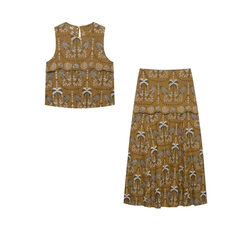 Embroidery In The Piece - Women Embroidery Midi Skirts Set Summer