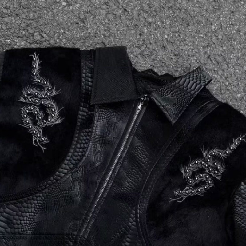 Men Black Snake Embossed Jacke - Embroidery Gothic review and price