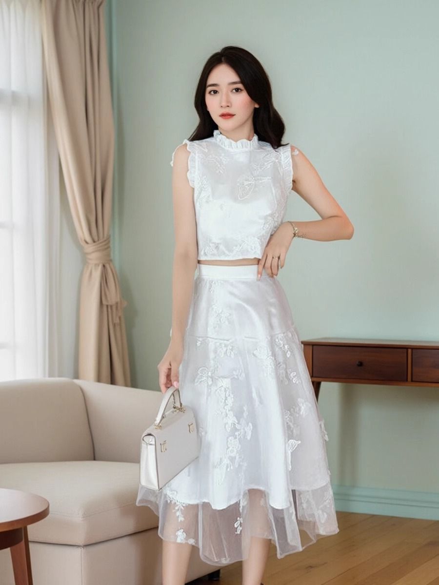 New Summer High End White 2 Pi - Embroidery Blouse review and price
