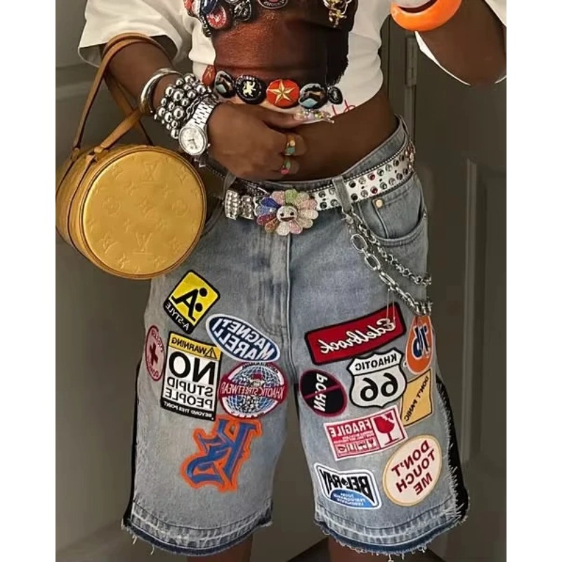 American Retro Denim Shorts Y2 - Embroidery On Jeans review and price