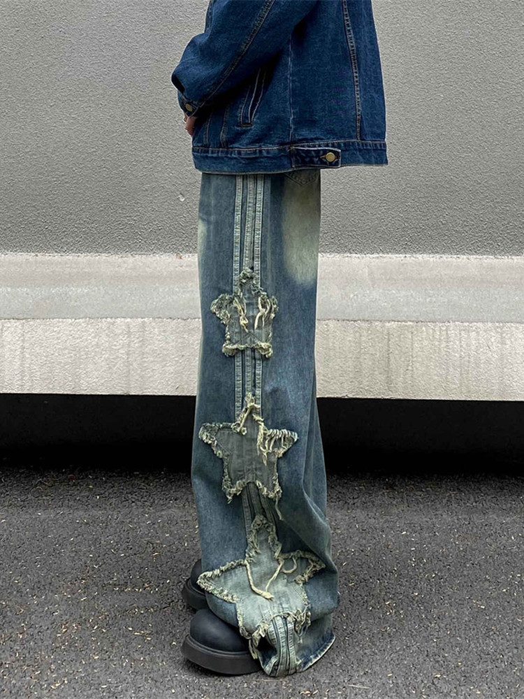 2026 Ropa Y2K Streetwear Star  - Embroidery On Jeans review and price