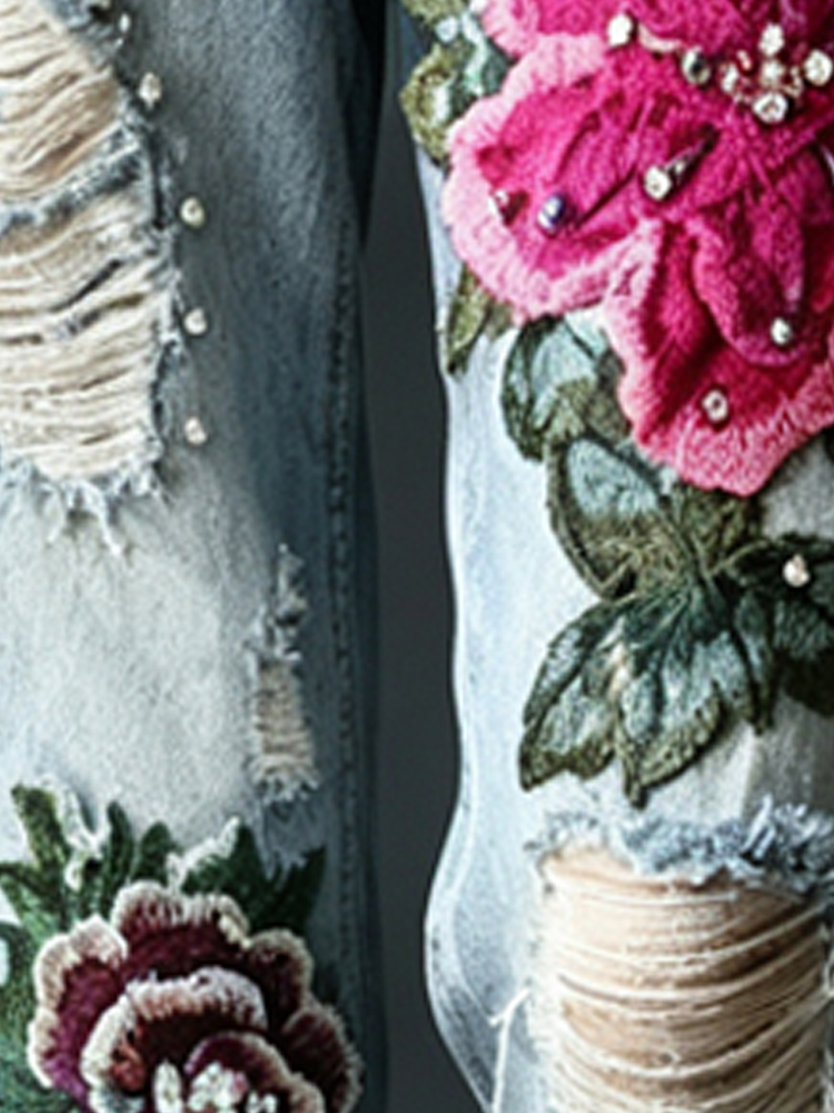 Women's Vintage Distressed Jea - Embroidery Effect review and price