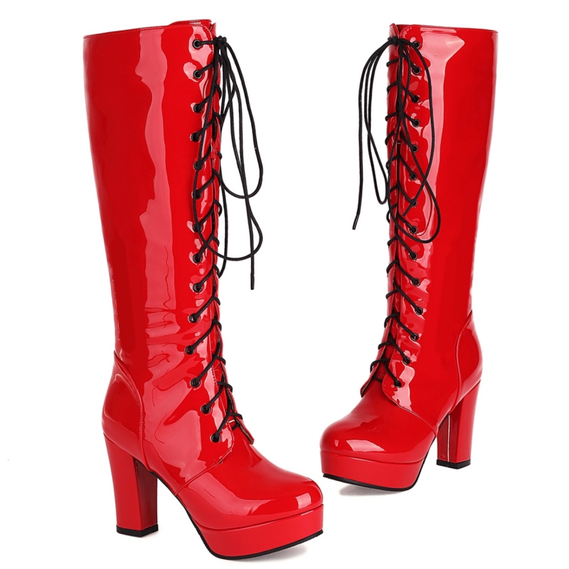 High Heels Platform Knee High  - Embroidery White review and price