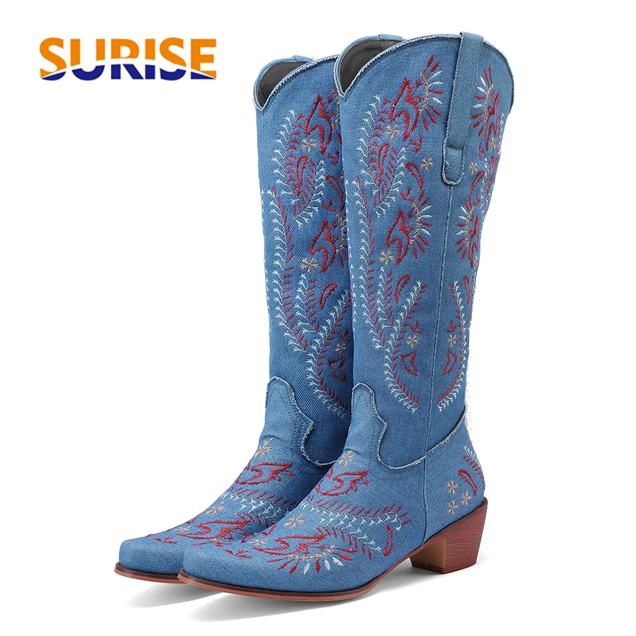 Blue Denim Western Cowgirl Kne - Embroidery On Jeans review and price