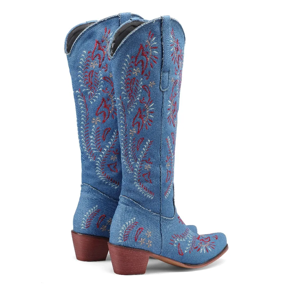 Blue Denim Western Cowgirl Kne - Embroidery On Jeans review and price