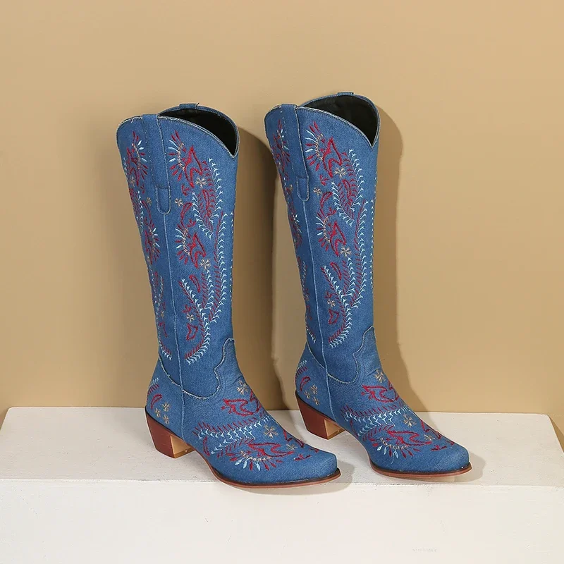 Blue Denim Western Cowgirl Kne - Embroidery On Jeans review and price