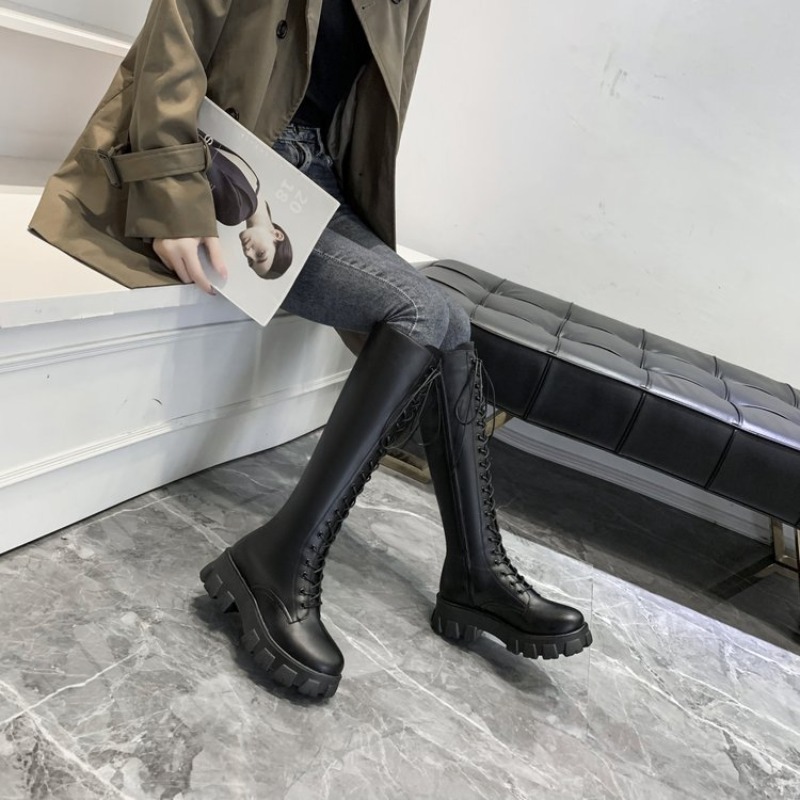 Women Knee High Boots Lace Up  - Embroidery White review and price