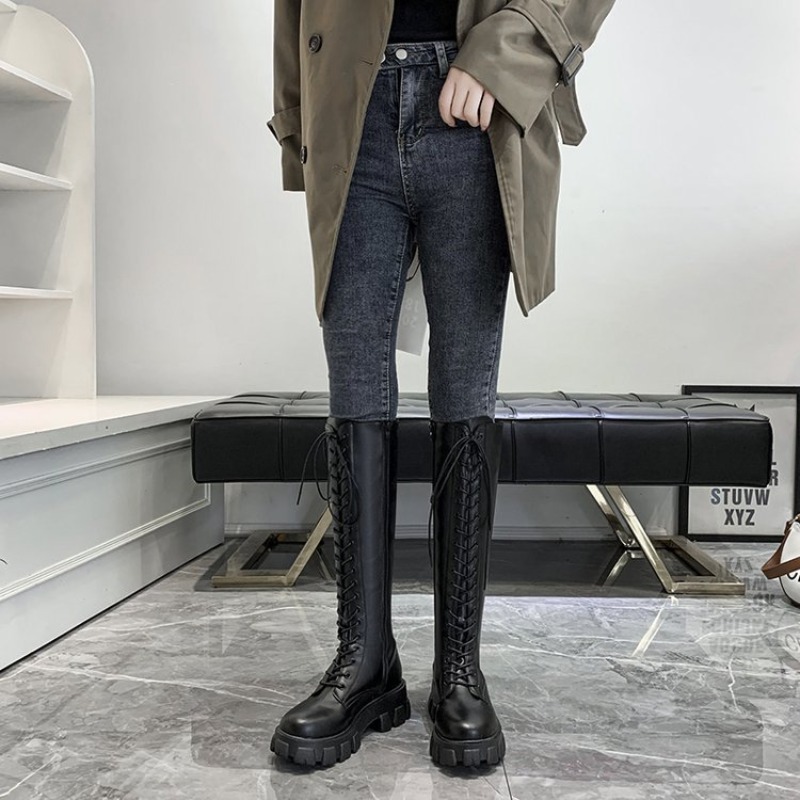 Women Knee High Boots Lace Up  - Embroidery White review and price