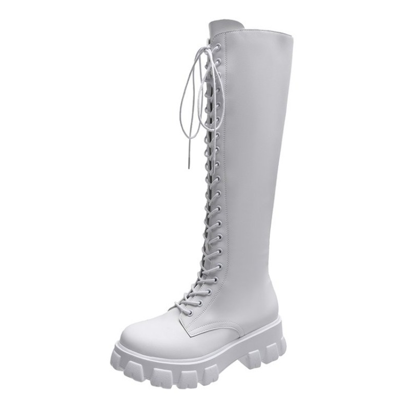 Women Knee High Boots Lace Up  - Embroidery White review and price